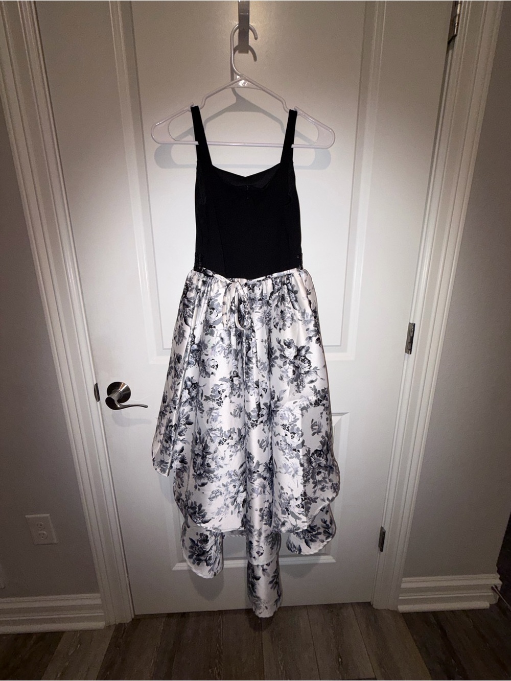 Bonnie Jean Black Bodice with White Floral High-Low Skirt Dress